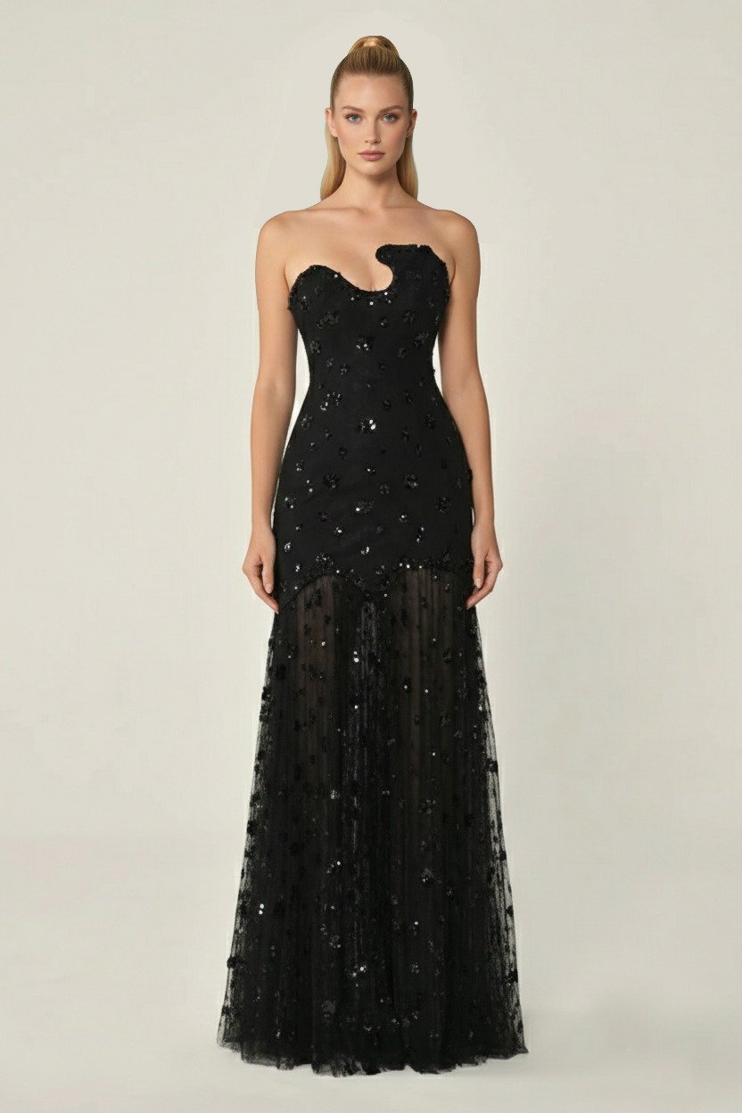 فستان أسود كورسيه طويل أنيق