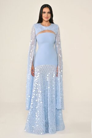 فستان كريب أزرق فاتح أنثوي