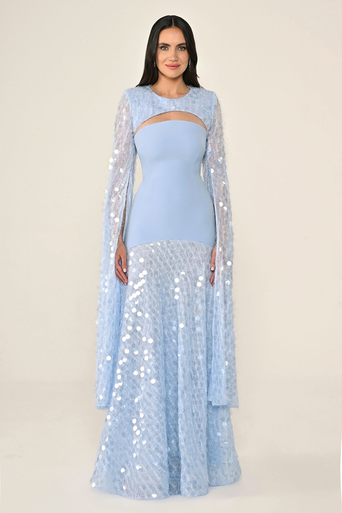 فستان كريب أزرق فاتح أنثوي