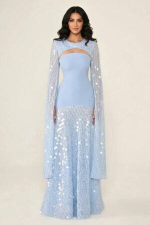 فستان كريب أزرق فاتح أنثوي