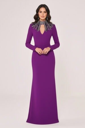 فستان كريب بأكمام طويله