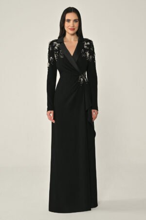 فستان كريب اكمام طويله