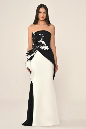 فستان سهرة أنيق بالأسود والأبيض