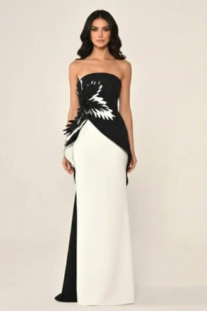 فستان سهرة أنيق بالأسود والأبيض