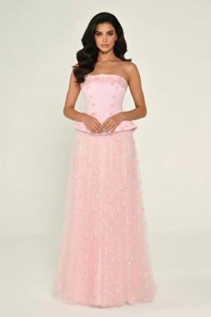 فستان وردي ناعم سترابليس أنثوي