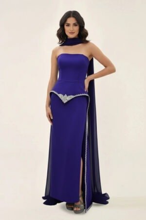 فستان بنفسجي ملكي بدون أكمام بقصّة مستقيمة