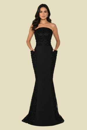 فستان أسود بقصة حورية بدون أكمام